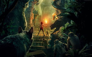 Woman jungle light wolf nearby - neoprimitivism free wallpaper