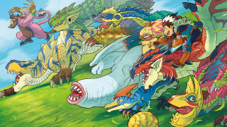 Cartoon characters flying dragon background - epic scale free wallpaper