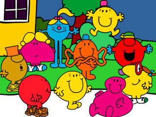 Cartoon characters group building window - naive free wallpaper