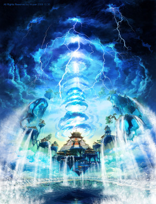 Waterfall thunderstorm building painting dramatic - free sci-fi wallpaper