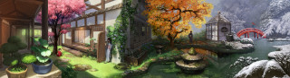 House river snowy landscape trees - eishōsai chōki free wallpaper