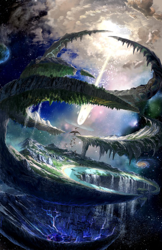 Dragon flying mountain range sky - a painting of a dragon free wallpaper