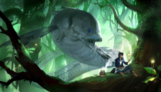 Woman tree branch giant fish - a lantern free wallpaper