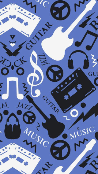 Blue background music symbols pattern 2 - a guitar free wallpaper