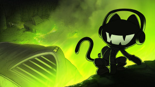 Cartoon cat headphones rock green - headphone free wallpaper