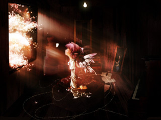 Pink hair angel wings firework - anime art free wallpaper