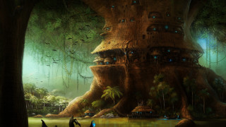 Tree house forest birds people - cedric peyravernay free wallpaper