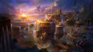 Futuristic city clouds sunset bird 2 - a futuristic city free wallpaper