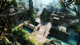River trees bridge boat people - craig mullins free wallpaper