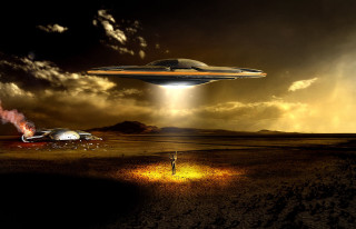 Alien desert cloudy sky man - free sci-fi wallpaper