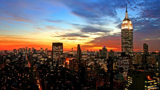City skyline tall building sunset - free sunset wallpaper for desktop
