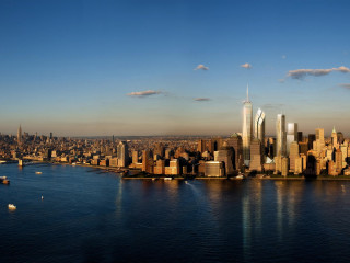 City skyline water boat scenery - matte painting concept art free wallpaper