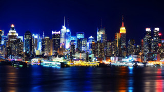 City skyline night blue lights 3 - blue sky free wallpaper