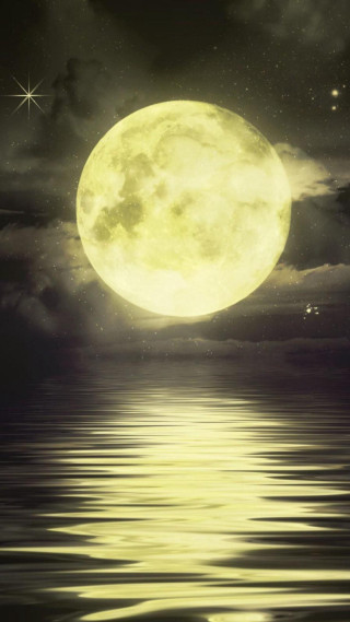 Full moon reflection lake night - a matte painting free wallpaper