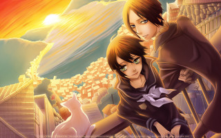 Anime couple sunset cityscape gothic - a couple of anime characters free wallpaper for desktop