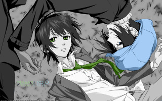 Anime couple green eyes black 3 - a green tie free wallpaper