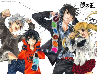 Anime characters group arms around 3 - their face free wallpaper