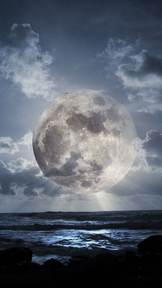 Full moon ocean clouds dark - a matte painting free wallpaper