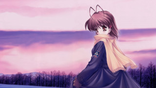 Woman blue dress snow trees - a character portrait free wallpaper