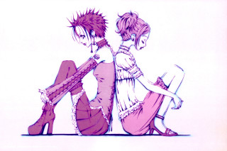 Anime characters sitting ground crossed - their leg free wallpaper