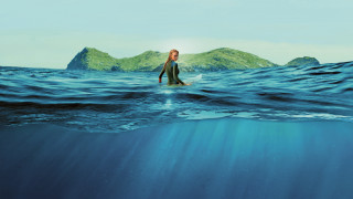 Woman surfboard ocean mountain blue - a surfboard in the ocean free wallpaper