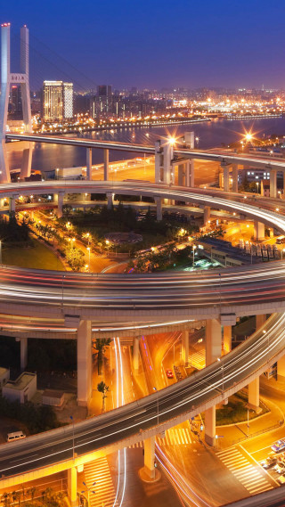 City traffic night bridge lights 2 - a city free wallpaper