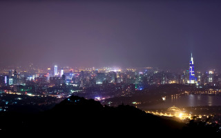 City skyline night lake lights - night free wallpaper