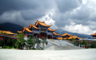 Yellow roofs building stairs leading - an zhengwen free wallpaper