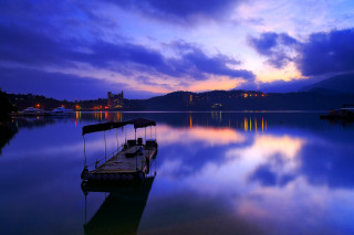 Boat dusk water sky clouds - dusk free wallpaper