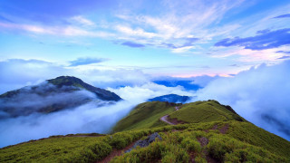 Mountain trail clouds blue sky - the cloud free wallpaper