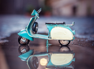 Toy scooter puddle water building - the ground next free wallpaper