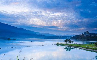 Lake mountain clouds bridge city - cui bai free wallpaper