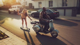 Man woman scooter street cinematic - a street next free wallpaper