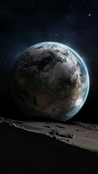Earth moon horizon blue light - free sci-fi wallpaper