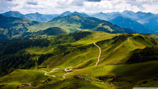 Winding road green mountains clouds 3 - road free wallpaper