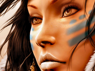 Woman painted face feather head - digital painting free wallpaper