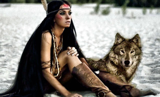 Woman wolf beach sitting legs - woman free wallpaper