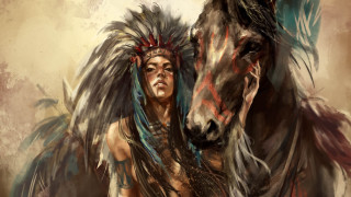 Native american man horse feathers - bastien lecouffedeharme free wallpaper