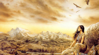 Woman rock bird flying mountains - a painting of a woman free wallpaper