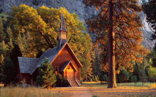 Small church woods steeple roof - the side of the building free wallpaper