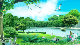 Lake birds animals boat water - bird free wallpaper
