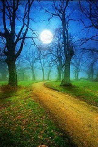 Dirt road forest full moon - impressionist free wallpaper