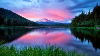 Mountain pink sky lake grass 8 - grass free wallpaper