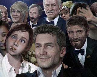 Group faces painted people artwork - different facial expression free wallpaper