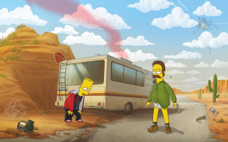 Cartoon man woman bus road - a road free wallpaper