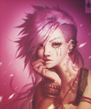 Pink hair tattoos face neck - cyberpunk art free wallpaper