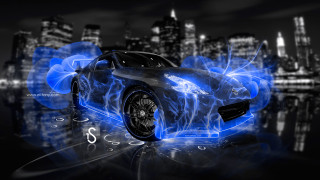 Car blue lights city skyline - it in front free wallpaper