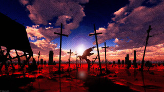 Crosses field cloudy sky sunset - global free wallpaper for desktop