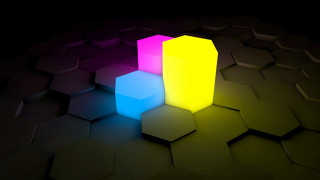 Colorful object black surface hexagonal - volumetric free wallpaper
