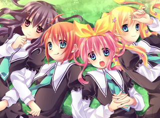 Anime girls green field grass 2 - grass and trees free wallpaper